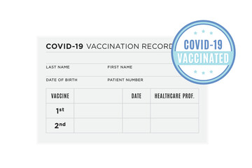 Coronavirus Vaccination Record Card, Vaccination Card, Vaccination Passport, Covid-19 Record, Herd Immunity, Immunization Record, Vector Illustration Background *For Illustration Purposes Only*