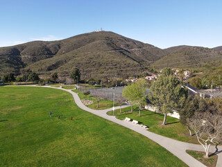 Aerial view of community park on the top off a hill, Carmel Valley. San Diego, California, USA.