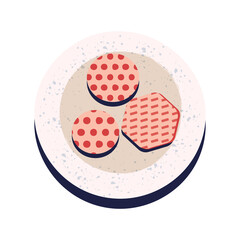 Cartoon plate with cookies vector flat illustration.