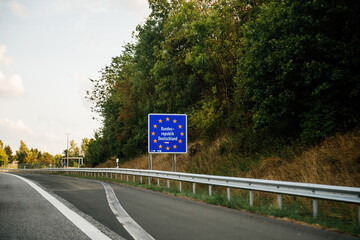 Entrance to Bundesrepublik Deutschland - signage at the border entrance to Federal Republic of Germany