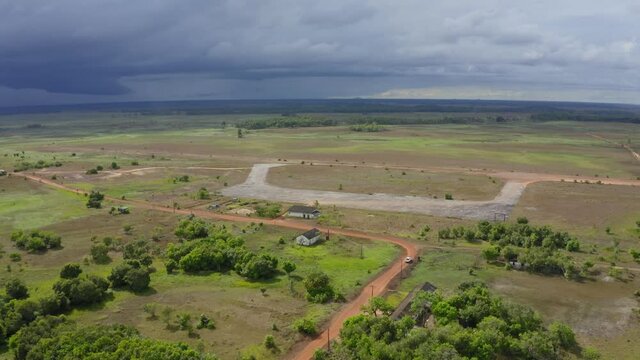 DRONE DJI MAVIC 2 IMAGE LANDSCAPE WHITE CAR ON THE ROAD IN THE MIDDLE OF AMAZON AMAZON FOREST BRAZIL