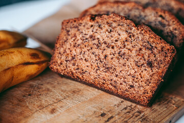 Freshly baked banana bread in the kitchen