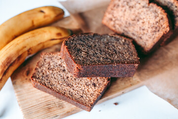 Freshly baked banana bread in the kitchen