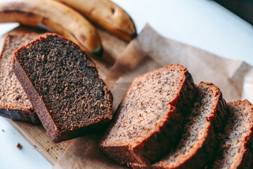 Freshly baked banana bread in the kitchen