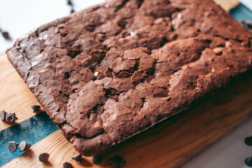 Freshly baked aromatic chocolate brownie