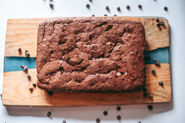 Freshly baked aromatic chocolate brownie