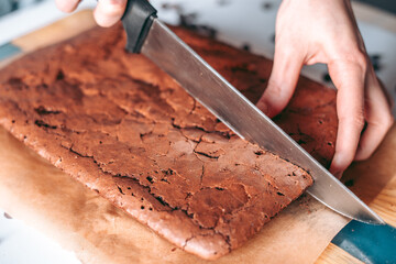 Freshly baked aromatic chocolate brownie