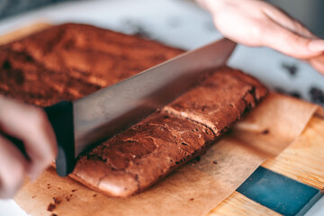 Freshly baked aromatic chocolate brownie