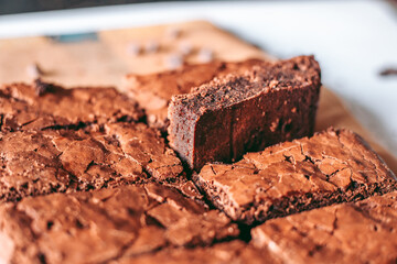 Freshly baked aromatic chocolate brownie