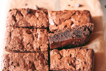 Freshly baked aromatic chocolate brownie