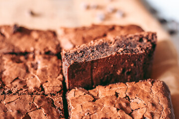 Freshly baked aromatic chocolate brownie