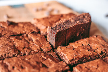 Freshly baked aromatic chocolate brownie