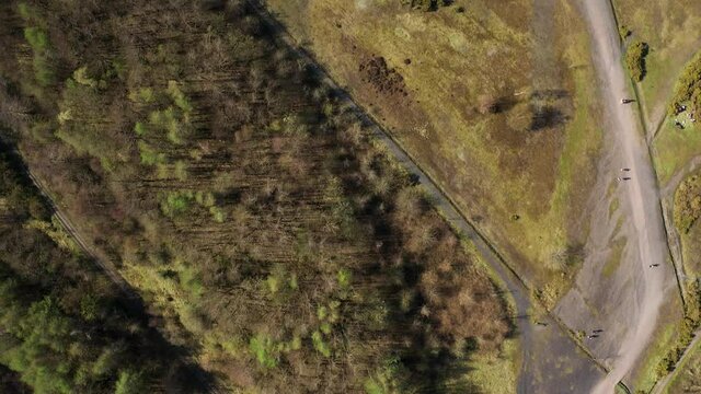 Aerial view of a public earthwork on top of an old, closed coal mine