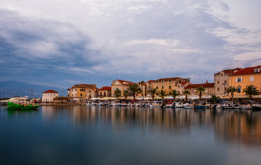 Fototapeta na wymiar Picturesque scenic view on Supetar on Brac island, Croatia. August 2020, long exposure picture.