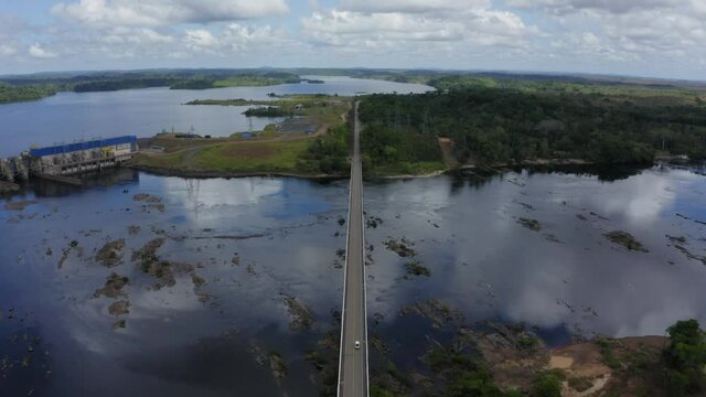 DRONE DJI MAVIC 2 IMAGE LANDSCAPE WHITE CAR ON THE ROAD IN THE MIDDLE OF AMAZON AMAZON FOREST BRAZIL