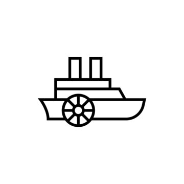 paddleboat paddlewheel boat icon in flat black line style, isolated on white background