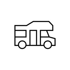 Bus, camp, camper icon, campsite car symbol in flat black line style, isolated on white background
