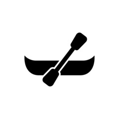 Boat, canoe icon in solid black flat shape glyph icon, isolated on white background