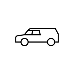 cemetery car icon. funeral, grave car symbol in flat black line style, isolated on white background
