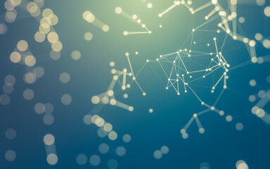 Abstract background. Molecules technology with polygonal shapes, connecting dots and lines. Connection structure. Big data visualization.