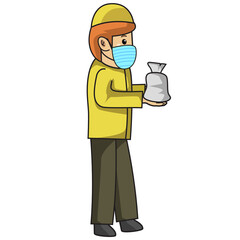 Muslim man are donation zakat for another muslim, using mask and healthy protocol.character illustration.