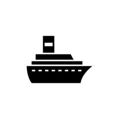 ferry ship icon in solid black flat shape glyph icon, isolated on white background