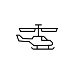 army helicopter icon, military helicopter symbol in flat black line style, isolated on white background