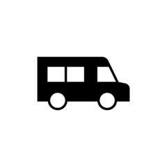 mini Camper car icon, camper van symbol in solid black flat shape glyph icon, isolated on white background