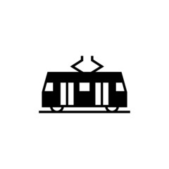 train icon. tram, tramway transportation symbol in solid black flat shape glyph icon, isolated on white background
