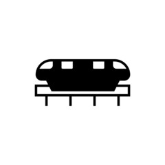 monorail train icon in solid black flat shape glyph icon, isolated on white background