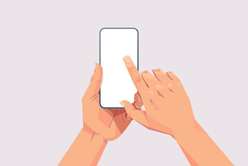 human hands holding smartphone with blank touch screen using mobile phone concept isolated horizontal