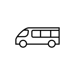minibus icon, minivan symbol in flat black line style, isolated on white background