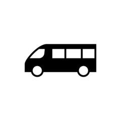 minibus icon, minivan symbol in solid black flat shape glyph icon, isolated on white background