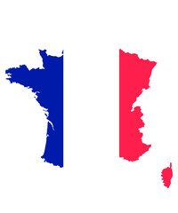 Shape of France with french flag. Version 1. Transparent vector