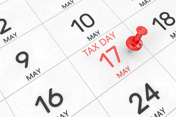 3d rendering of important days concept. May 17th. Day 17 of month. Red date and 