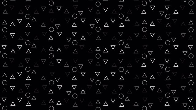 4K Seamless loop Bright modern abstract with white color moving geometric shapes on the black background. Seamless loop