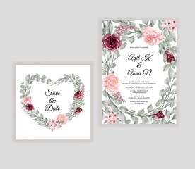 Modern wedding invitation card with beautiful flowers love