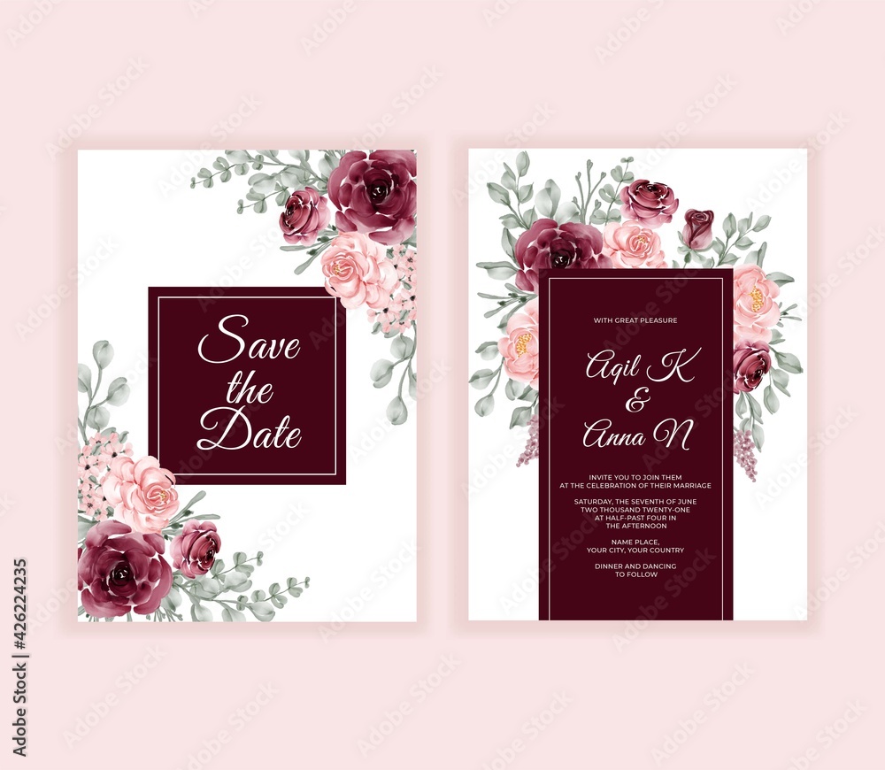 Wall mural Modern wedding invitation card with beautiful flowers