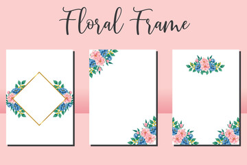Floral Frame Wedding invitation set, floral watercolor hand drawn Peony and Magnolia Flower design Invitation Card Template