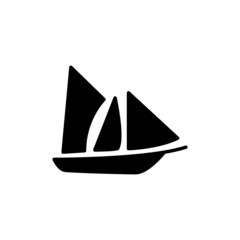Fototapeta premium Boat, sail icon. schooner ship symbol in solid black flat shape glyph icon, isolated on white background 