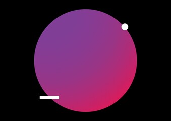 Illustration of pink to purple gradient ball with white circle and rectangle on black background