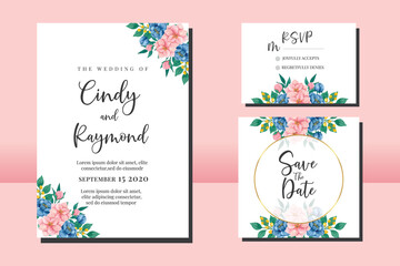 Floral Frame Wedding invitation set, floral watercolor hand drawn Peony and Magnolia Flower design Invitation Card Template