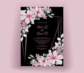 Wedding invitation template with geometric gold pink