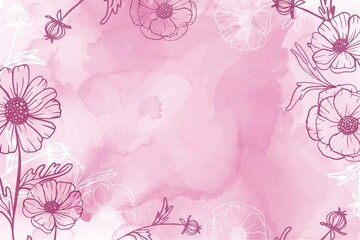 Hand painted watercolor flower daisy pink background