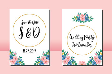 Floral Frame Wedding invitation set, floral watercolor hand drawn Peony and Magnolia Flower design Invitation Card Template