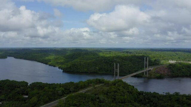 DRONE DJI MAVIC 2 PRO BINATIONAL BRIDGE IN AMAPA RIVER OIAPOQUE AMAZON GUIANA FRENSH AND BRAZIL