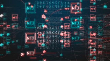 NFTs or NFT is a non-fungible tokens. They act as a non-duplicable digital certificate of ownership for any assigned digital asset - 3D Illustration rendering