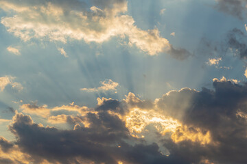 The evening sunset. Majestic Storm Clouds. Tragic gloomy sky.