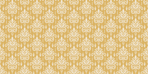 Background pattern with floral ornament on a gold background. Seamless wallpaper texture for your design