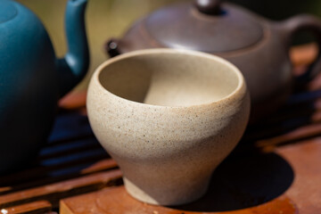 Chinese Ceramic Tea Set. Traditional tableware for tea drinking.